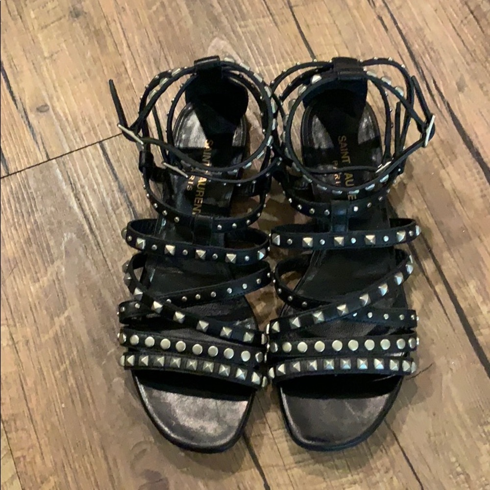 YSL black leather studded gladiator sandals